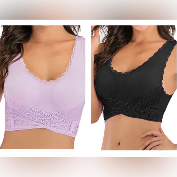 NEW 2pk Women Sports Bra Seamless Front Cross Side Attmnt Wireless Workout Yoga - Picture 1 of 12